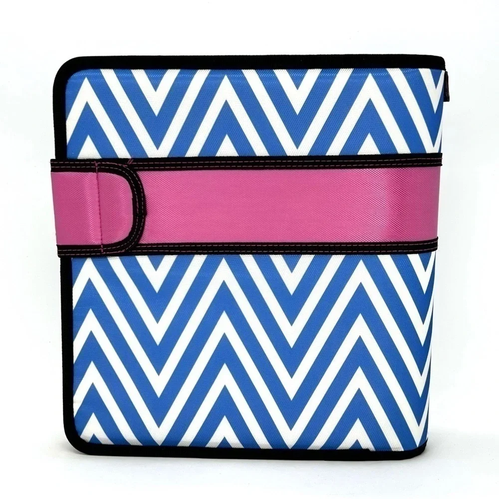 Case-It “The Open Tab” 2” Three Ring Binder Blue & White Chevron w/Pink New NWT